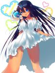  1girl black_hair blue_eyes captain_earth dress heart highres long_hair looking_at_viewer mutou_hana open_mouth solo tmss white_dress 