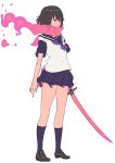  1girl black_hair nagisa_kurousagi ninja_slayer scarf school_uniform serafuku simple_background skirt solo sword weapon yamoto_koki 