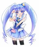  1girl black_legwear blue_eyes blue_hair blue_skirt crown cure_princess happinesscharge_precure! heart lyra-kotto magical_girl open_mouth precure shirayuki_hime skirt solo thigh-highs twintails 