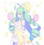  1girl alraune_(p&amp;d) flower green_eyes green_hair long_hair nagisa_kurousagi puzzle_&amp;_dragons simple_background staff 