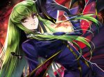  1girl breasts c.c. chess_piece code_geass copyright_name creayus gloves green_hair headwear_removed helmet helmet_removed lips long_hair smile solo yellow_eyes zero_(code_geass) 