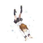  1girl blush brown_eyes brown_hair falling folded_ponytail hair_ornament hairclip inazuma_(kantai_collection) kantai_collection personification school_uniform serafuku short_hair skirt solo ume_(plumblossom) 