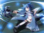  1girl adapted_costume blue_eyes blue_hair bow cape cirno hair_bow ice ice_wings rod sasasa_(nashi) short_hair solo thigh-highs touhou white_legwear wings 
