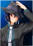  1girl black_hair diesel-turbo formal hat necktie nisekoi red_eyes short_hair solo suit tsugumi_seishirou 