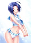  1girl blue_hair idolmaster miura_azusa necktie red_eyes sailor_bikini sailor_collar sailor_swimsuit_(idolmaster) short_hair standing zen 
