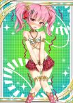  artist_request betelgeuse_(shinkai_no_valkyrie) blush covering covering_crotch hair_ornament knees_together_feet_apart navel official_art open_mouth pink_eyes pink_hair shinkai_no_valkyrie skirt tagme twintails wavy_mouth 