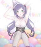 armpits balloon birthday choker green_eyes long_hair love_live!_school_idol_project low_twintails party_hat purple_hair thigh_highs toujou_nozomi twintails 