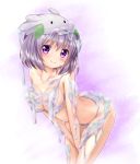  1girl aoi_kanan bikini blush goomy lavender_hair leaning_forward moemon personification pokemon pokemon_(game) slime smile swimsuit violet_eyes 