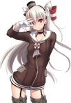  1girl amatsukaze_(kantai_collection) aya_shachou blush brown_eyes choker garter_straps gloves highres kantai_collection long_hair looking_at_viewer silver_hair solo thigh-highs twintails 