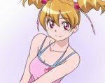  1girl brown_hair fresh_precure! looking_at_viewer manji_(tenketsu) momozono_love pink_eyes precure short_hair smile solo twintails 