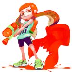  gun highres inkling likuru long_hair nintendo orange_eyes orange_hair smile splatoon squid twintails weapon 