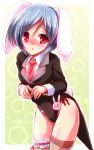  1girl :o animal_ears blazer blush breasts bunny_girl bunny_tail bunnysuit large_breasts lavender_hair leg_garter moon_rabbit necktie open_mouth rabbit_ears red_eyes reisen short_hair tail thigh-highs touhou yamu_(reverse_noise) 