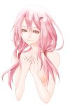  1girl breasts guilty_crown hair_ornament hairclip hands_on_own_chest highres long_hair nude pink_eyes pink_hair solo twintails yuzuriha_inori 