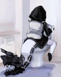  1girl from_behind gomasionori hood kantai_collection re-class_battleship solo toilet 