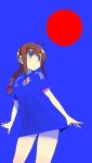  1girl 2014_fifa_world_cup adidas ahoge blue_eyes braid brown_hair highres japan kantai_collection long_hair looking_up nonco personification shigure_(kantai_collection) single_braid smile soccer soccer_uniform solo sportswear world_cup 