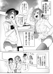  artist_self-insert comic hat height_difference high_five highres imizu_(nitro_unknown) monochrome ponytail shorts thigh-highs translation_request 