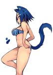  1girl animal_ears bare_shoulders blue_bra blue_hair blue_panties bra breasts cat_ears cat_tail large_breasts leg_up light_smile nac000 panties profile simple_background solo strap_gap tail thighs underwear underwear_only vertical-striped_bra vertical-striped_panties vertical_stripes violet_eyes white_background 