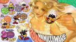  1girl blonde_hair blue_eyes food food_as_clothes george_kamitani hair_as_food ice_cream licking_lips lips long_hair nose official_art personification tongue vanillaware 