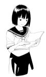  1girl monochrome original school_uniform short_hair solo traditional_media yoshitomi_akihito 