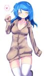  1girl ^_^ blue_hair closed_eyes heart hooded_jacket kantai_collection long_hair no_hat smile solo spoken_heart tenken_(gotannda) thigh-highs urakaze_(kantai_collection) white_legwear 