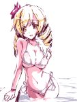  1girl bikini blonde_hair bow bracelet breasts drill_hair hair_bow hazumi_miruku jewelry large_breasts mahou_shoujo_madoka_magica pool side-tie_bikini sketch swimsuit tomoe_mami twin_drills twintails white_swimsuit yellow_eyes 