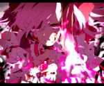  1girl bleeding blood blurry choker hair_ornament hair_ribbon kaname_madoka looking_at_viewer mahou_shoujo_madoka_magica misoan pink_eyes pink_hair ribbon rough solo tagme twintails 