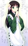  apron black_hair blush fower gochuumon_wa_usagi_desuka? green_eyes happy kimono long_hair ujimatsu_chiya 