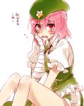  1girl bandages beret blush chinese_clothes cosplay crying crying_with_eyes_open hat hong_meiling hong_meiling_(cosplay) ibaraki_kasen puffy_sleeves red_eyes redhead short_hair six_(fnrptal1010) solo star tears touhou 