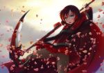  1girl cape cross panties panties_under_pantyhose pantyhose petals redhead ruby_rose rwby scythe short_hair solo underwear 