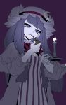  1girl candle crescent_hair_ornament hair_ornament hat long_hair patchouli_knowledge pipe purple_hair solo thupoppo touhou violet_eyes 