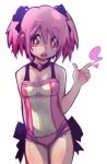  1girl bare_shoulders hair_ribbon kaname_madoka looking_at_viewer mahou_shoujo_madoka_magica open_mouth pink_eyes pink_hair ribbon sho-n-d short_hair short_twintails simple_background small_breasts solo twintails white_background 