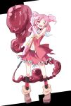 1girl amagase_lyle belt boots gloves navel open_mouth original pink_hair red_eyes skirt solo tentacles twintails wince 