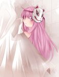  1girl blush commentary_request expressionless fox_mask hammer_(sunset_beach) hata_no_kokoro long_hair looking_at_viewer mask nude pink_eyes see-through_silhouette shower_curtain solo touhou 