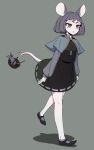  1girl animal_ears basket capelet flat_color grey_background grey_hair jewelry mary_janes mouse mouse_ears mouse_tail nazrin pendant red_eyes shoes short_hair tail thupoppo touhou 