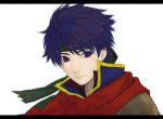  1boy blue_eyes blue_hair bust cape fire_emblem fire_emblem:_souen_no_kiseki headband headphones highres ike juu_satoshi letterboxed male scarf solo 