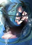  1girl absurdres bubble closed_eyes dress green_hair hatsune_miku highres long_hair nail_polish shinkai_shoujo_(vocaloid) solo twintails underwater very_long_hair vocaloid 