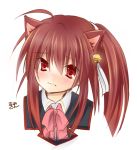  1girl animal_ears brown_hair cat_ears little_busters!! long_hair miyoshi_yun natsume_rin ponytail red_eyes school_uniform 
