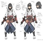  1girl assassin&#039;s_creed concept_art hood pouch sigama sword translation_request weapon 