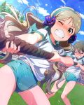  angry artist_request green_hair handa_roco idolmaster idolmaster_million_live! long_hair official_art rope sky sports wink yellow_eyes 