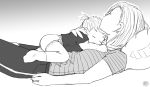  2girls android_18 baby crazyjen dragon_ball dragon_ball_z marron monochrome mother_and_daughter multiple_girls nappy short_hair sleeping two_side_up 