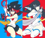  2girls bishoujo_senshi_sailor_moon black_hair boots cosplay elbow_gloves gloves kill_la_kill kiryuuin_satsuki living_clothes long_hair matoi_ryuuko multicolored_hair multiple_girls oto-010 redhead sailor_senshi scissor_blade senketsu short_hair skirt sword thigh-highs thigh_boots two-tone_hair weapon 