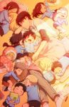  6+boys 6+girls annie_leonhardt apron armin_arlert black_hair blonde_hair book brown_hair christa_renz closed_eyes cookie crayon cushion doll eren_jaeger food food_in_mouth highres kindergarten kl levi_(shingeki_no_kyojin) mikasa_ackerman multiple_boys multiple_girls sasha_braus scarf school_uniform shingeki_no_kyojin sleeping socks young 