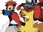  1boy brown_hair kyouhei_(pokemon) li_sakura lucario mega_lucario mega_pokemon pokemon pokemon_(creature) pokemon_(game) pokemon_xy visor 