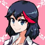  1girl black_hair blue_eyes commentary dotted_line english kill_la_kill looking_at_viewer lowres matoi_ryuuko multicolored_hair redhead smile solo triple-q two-tone_hair 