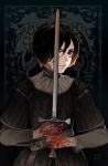  1girl a_song_of_ice_and_fire arya_stark blood bloodypepper brown_hair short_hair sword weapon 