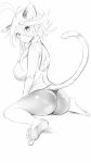  1girl animal_ears barefoot cat_ears cat_tail monochrome original short_hair sketch solo tail yana_(nekoarashi) 