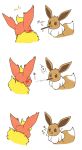  /\/\/\ blush brown_eyes closed_eyes comic eevee flareon looking_at_another no_humans pocky pokemon pokemon_(creature) sweat translation_request wataametulip 