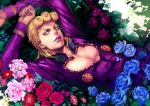  1boy blonde_hair flower giorno_giovanna jojo_no_kimyou_na_bouken ladybug lipstick makeup purple_lipstick realistic rose solo zishanjiang 