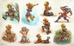  1boy 1girl barefoot blonde_hair blood blood_on_face blue_eyes blush boots cape character_sheet dark_skin fighting_stance fingerless_gloves gloves highres kelwin_grissom long_hair maxa&#039; naked_towel navel sheath silver_hair sitting small_breasts sword tild_-_mage_a_louer tild_framith topless torn_cape towel waking_up weapon 