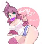  1girl asahina_aoi breasts dangan_ronpa green_eyes hips hiraga_na purple_hair solo thighs twitter_username white_background 
